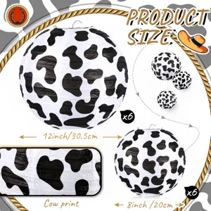 Linternas de papel con estampado de vaca decoraciones colgantes fiesta vaquera 12 y 8 pulgadas