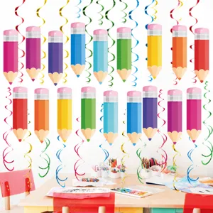Decoraciones de fiesta de regreso a la escuela con remolinos colgantes de lápiz para niños