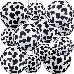 Linternas de papel con estampado de vaca para fiesta tematica de granja western decoracion