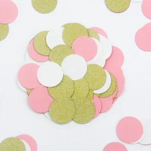 Round paper confetti set for wedding, birthday party, and holiday celebration decorations.