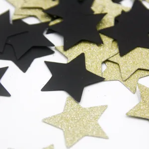 Black and gold glitter star confetti for wedding party and birthday decoration, 3cm.