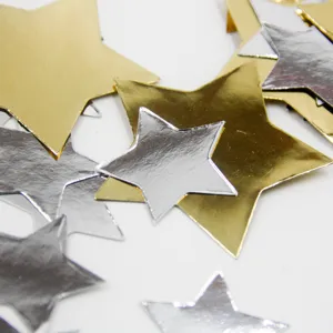 3cm metallic gold and silver star confetti for wedding birthday party decor detail view