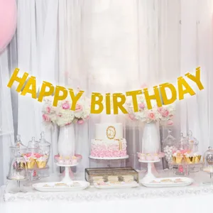Gold glitter happy birthday letter banner party hanging decoration for celebration events
