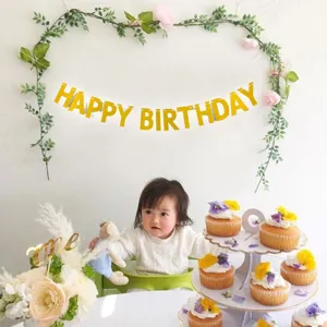 Gold glitter happy birthday banner party decoration hanging letter garland for birthday celebration