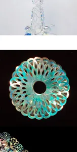 Detailed close-up of iridescent holographic hanging decoration for party and holiday events.