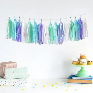 Colorful iridescent paper tassel garland banners for wedding birthday party hanging decor supply