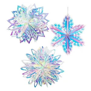 Laser Holographic Rainbow Film Snowflake Star Hanging Ornament Folding Christmas New Year Window Display