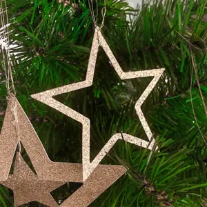 Gold glitter hollow star Christmas tree hanging ornament holiday party decor pendant 1pc