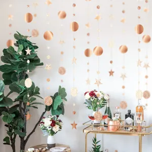4M rose gold star and circle paper garland hanging decorations for birthday party wedding decor.