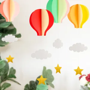 3D paper hot air balloon hanging decoration set with clouds and stars for party decor
