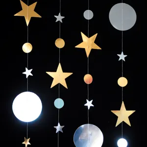 Gold and silver star circle garland hanging decoration for party wedding Christmas celebration.