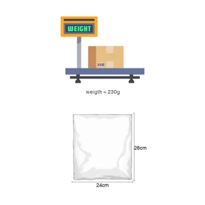 Packing bag size and weight illustration for wedding and birthday party supplies.