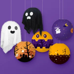 Halloween farolillos de papel colgantes conjunto fantasma calabaza cementerio fiesta decoración