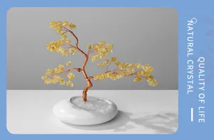 Arbre d'argent en cristal de citrine naturelle pour décoration de bureau à domicile.