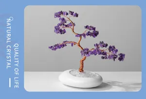 Bel arbre bonsai en cristal d'améthyste naturelle pour la décoration de bureau et salon.