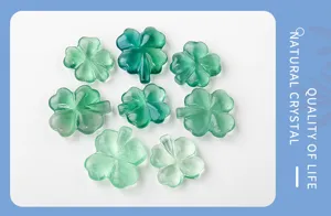 Natural green fluorite four leaf clover crystal carving gemstone DIY jewelry pieces