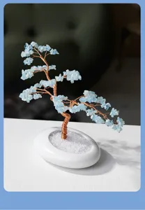 Magnifique bonsaï d'arbre à argent en cristal bleu naturel pour décoration de bureau détail
