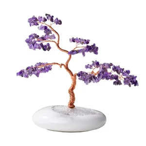 Arbre à argent en cristal d'améthyste naturel bonsaï décoration de bureau ornement de chance