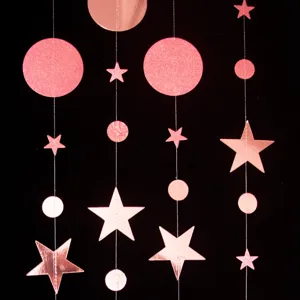 Pink star circle hanging garland for party wedding birthday decoration 4m backdrop.