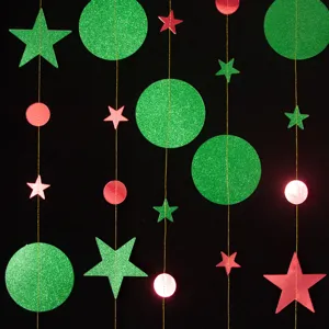 Christmas party hanging decoration glitter star circle garland festive backdrop props.