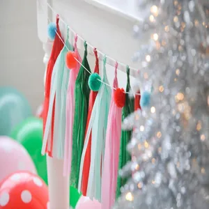Colorful paper tassel garland set for party wedding birthday decoration and interior room setup.