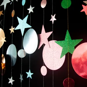 Glittering star and circle paper garland banner for party wedding room decoration