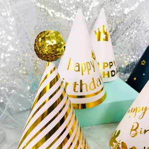 Gold foil happy birthday paper hats for kids birthday party celebration cake decorations supplies