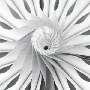 Detailed view of white DIY paper fan decoration, spiral layered paper flower for party events.