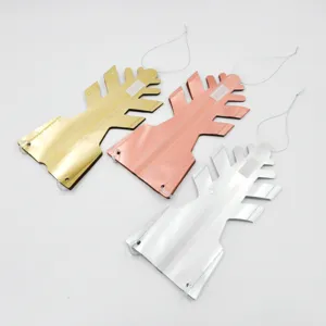 Metallic folding paper fan detail view showing gold, rose gold and silver party decoration.