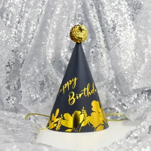 Black gold birthday hat party decor kids cute cone hat sparkling sequin background photo props