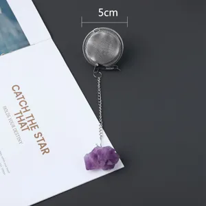 Natürlicher Amethyst Kristall 304 Edelstahl Teesieb Netzfilter Kugel Mit Kette Für Die Küche Zu Hause