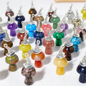 Colgante de Champiñón con Sombrero de Mago de Cristal Natural y Ágata Piedra Semipreciosa Colgante Mineral para Collar Joyería