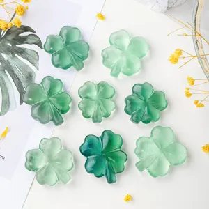 Natural green fluorite crystal four leaf clover healing stone lucky pocket palm stone decor