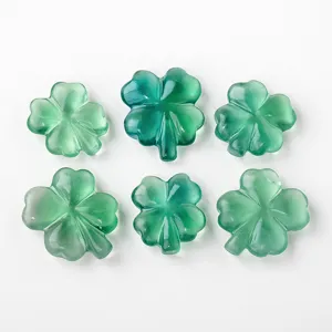 Natural Green Fluorite Four Leaf Clover Crystal Carving Lucky Stone Decor Pieces