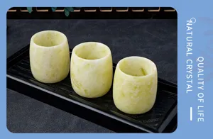 Natural jade tea cup straight jade stone cup single green cup kung fu tea cup wine cup