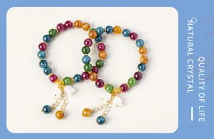 Colorful tourmaline bead bracelet with white lily of the valley pendant ins style jewelry.