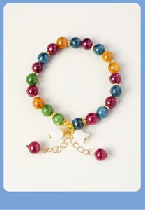 Colorful Tourmaline Bead Bracelet Lily of the Valley Pendant Niche Ins Style Jewelry Accessory