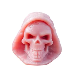 Natural Pink Opal Grim Reaper Skull Crystal Carving Halloween Spooky Gothic Decor Gift