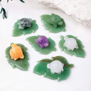Natuurlijk kristal schildpad aventurijn jade blad snijwerk edelsteen bureaudecoratie