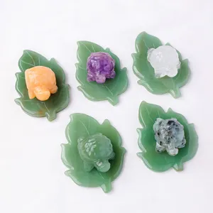 Natuurlijke kristal gesneden schildpad met aventurijn blad schaal kantoor decoratie