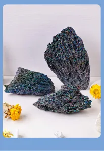 Detailed view of natural crystal colorful silicon carbide mineral ore specimen for decoration.
