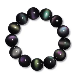Bracciale di perle in pietra naturale ossidiana arcobaleno per uomo e donna, gioielli eleganti.