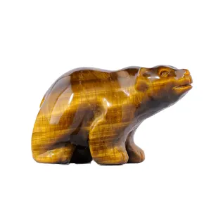 Sculpture d'animal en cristal naturel oeil de tigre figurine ours deco interieur