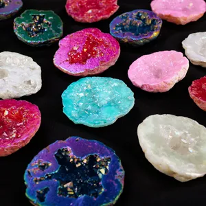 Natural crystal agate geode ornament electroplated colorful rough stone home decor cluster