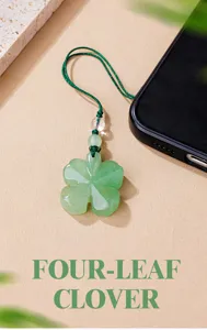 Natural Green Aventurine Four-Leaf Clover Phone Charm Crystal Pendant Decoration Bag