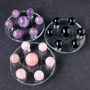 Natürliche Obsidian Kristallkugel Sieben Sterne Array Feng Shui Ornament Geometrische Kugel Dekor Mit Glas Basis Für Büro Home Desktop Dekoration