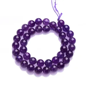 Cuentas Sueltas de Amatista Natural Tira de Cuentas de Piedra Redonda Pulida Para Hacer Joyas de Bricolaje Pulsera Collar Artesanía Cuentas de Piedra Preciosa Púrpura