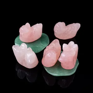 Natural Rose Quartz Mandarin Duck Figurine Hand Carved Stone Love Bird Statue For Wedding Gift Home Decor Feng Shui Ornament