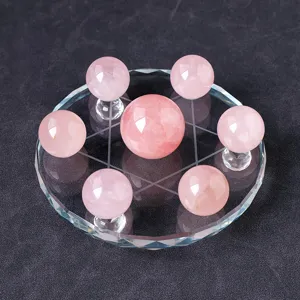Natürliche Rosenquarz Kristallkugel Sternen Array Feng Shui Tisch Büro Dekoration