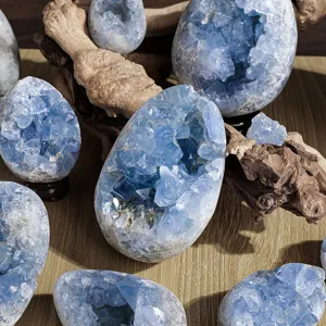 Natürliche blaue Cölestin Kristall Geode Cluster Heim Deko Ornament Detailansicht NEU